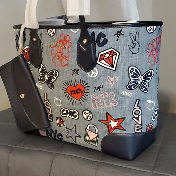 eva large embroidered denim tote bag